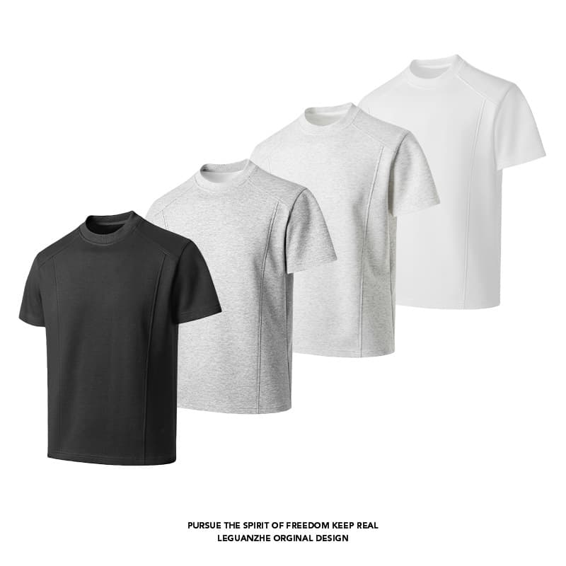 American-style Deconstructed Patchwork Short-sleeve T-shirt For Men, Summer Clean Casual Top, Old Money Style, Loose