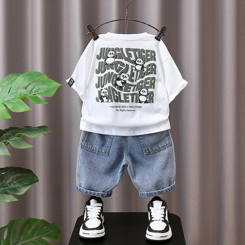 Children's Set, Boys' Western Casual Thin Style Daily Short sleeved Cowboy Fashion Pullover, Handsome and Fashionable