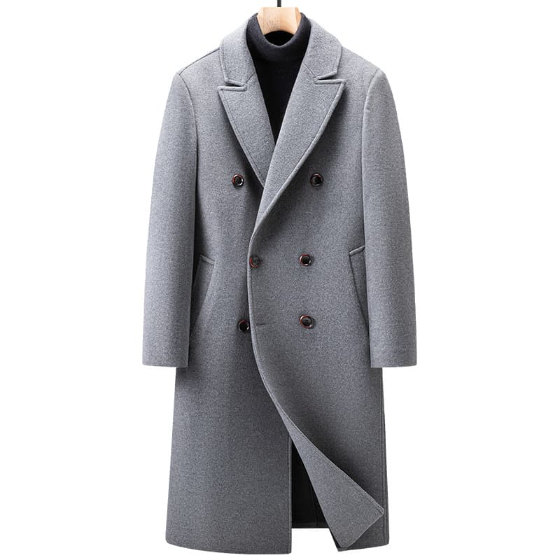 Men's clothing Double breasted over knee long wool coat men's thick wool coat trench coat plus size