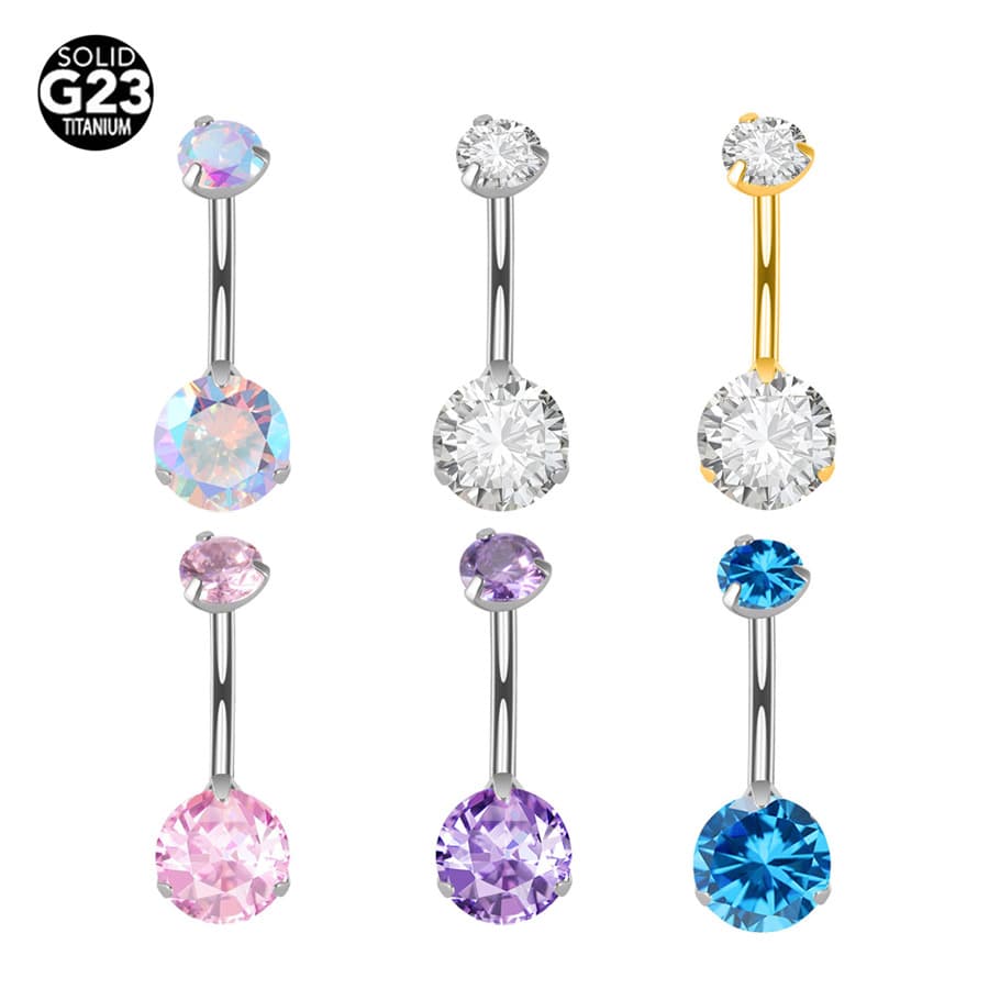 Women's Jewelry Titanium Alloy 6 14mm Rod Grab Double Head Zircon Navel Ring Inner Thread Belly Button Buckle Body Piercing Navel Ornament