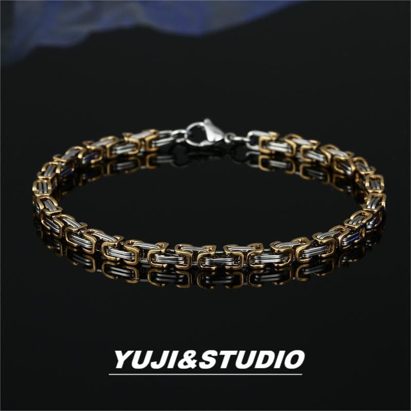 Fashion Hip Hop Stainless Steel Imperial Chain Byzantine Necklace Titanium Steel Jie Chain Men's Room Steel Color Neck Chain