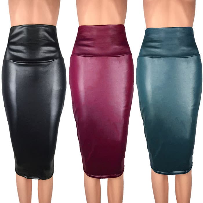 Women's Matching OL Matte Imitation Leather High Purse Hip Rice Noodle Skirt Hip Skirt