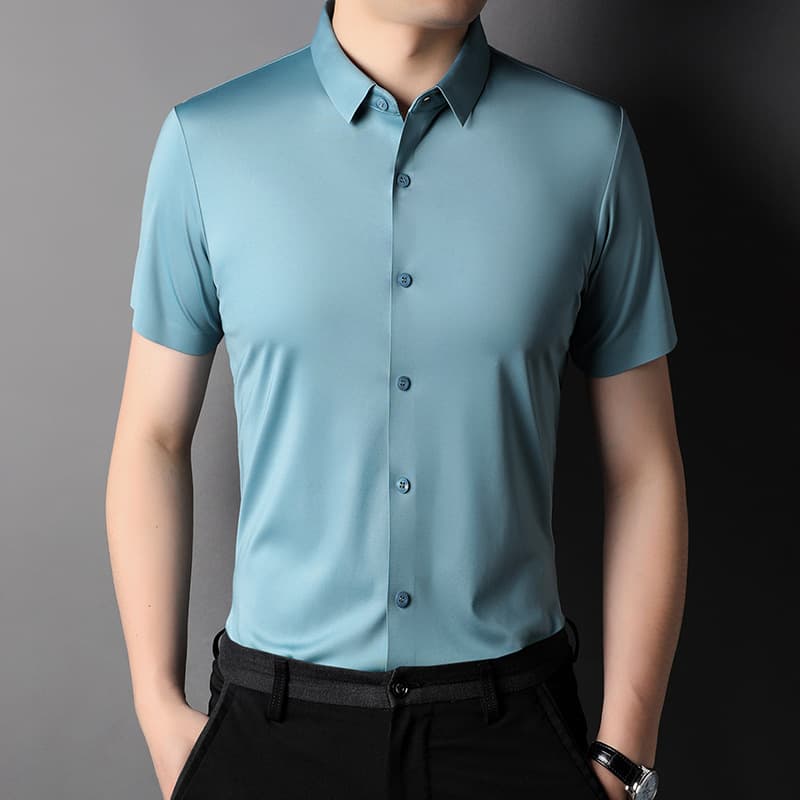 CT Summer Ice Silk Non-Iron Short Seamless Breathable Quick-Dry Shirt Stretch Half Sleeve Business Men's Wear