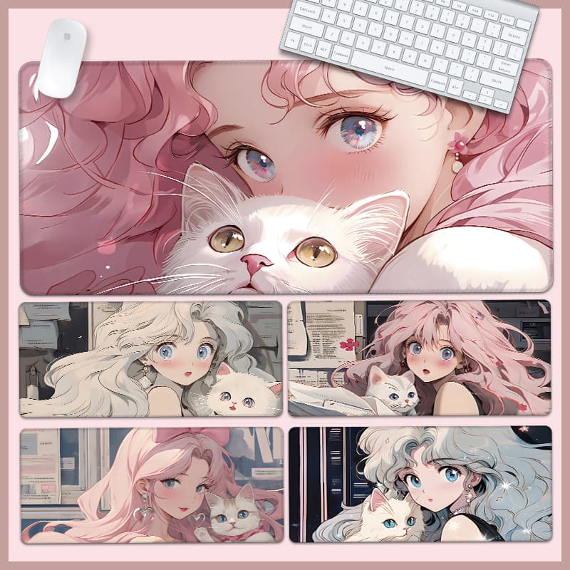 Unbeatable Quality Cure Anime Girls' Kitty Mouse Oversized Girl Pink Thickened Office Computer Keyboard Pad Desk Mat