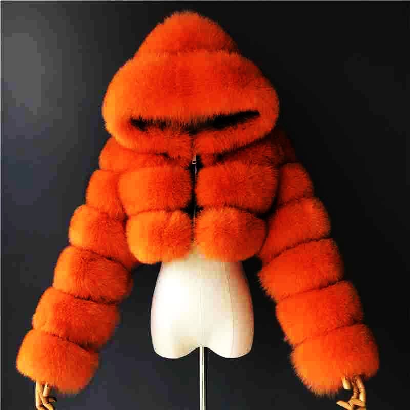 Women's Clothing fur coat women colorful short coat hooded warm top large size