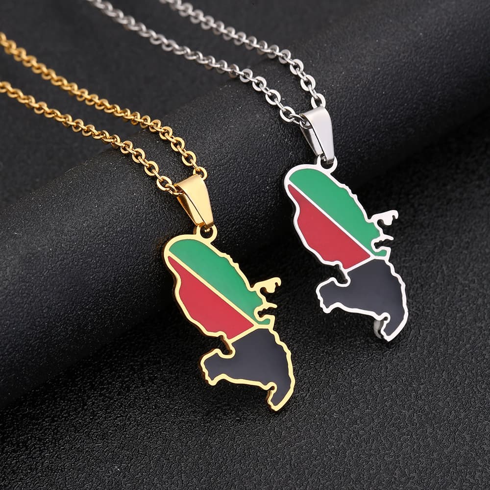 Stainless Steel French Martinique Map Necklace Ethnic Style Female Niche Design Light Luxury Woolen Chain Jewelry