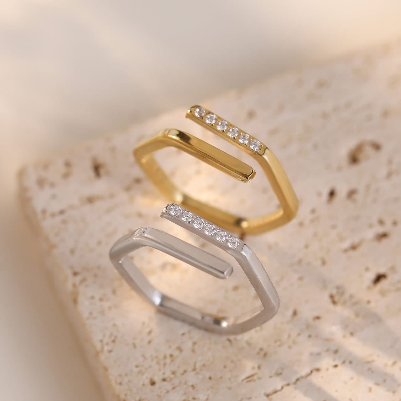 Women's Jewelry Temperament Irregular Opening Titanium Steel Ring Female Niche Irregular Cold Style Hand Jewelry Exquisite Zircon Jewelry