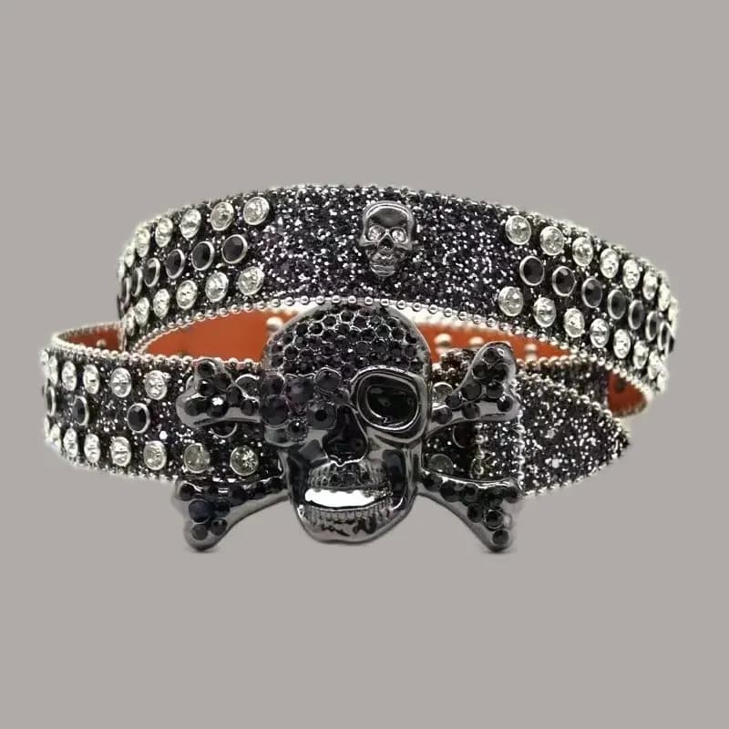 Casual for men designer bronze buckle leather green purple shiny diamonds bb belt exquisite cintura donna skull shape
