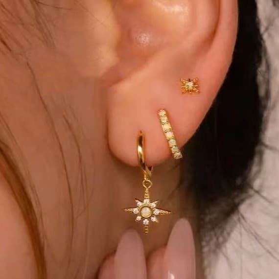 Earrings Niche Design Light Luxury Style Inlaid Zircon Eight Pointed Star High End Earrings Set
