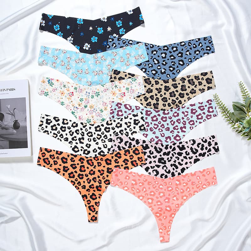 Women's Intimates sexy T pants low waist large size breathable pure cotton crotch underwear seamless ice silk quick drying ladies leopard print thong