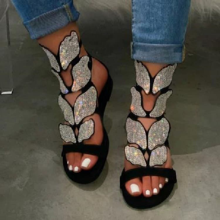 Women's fashion bow rhinestone flat sandals