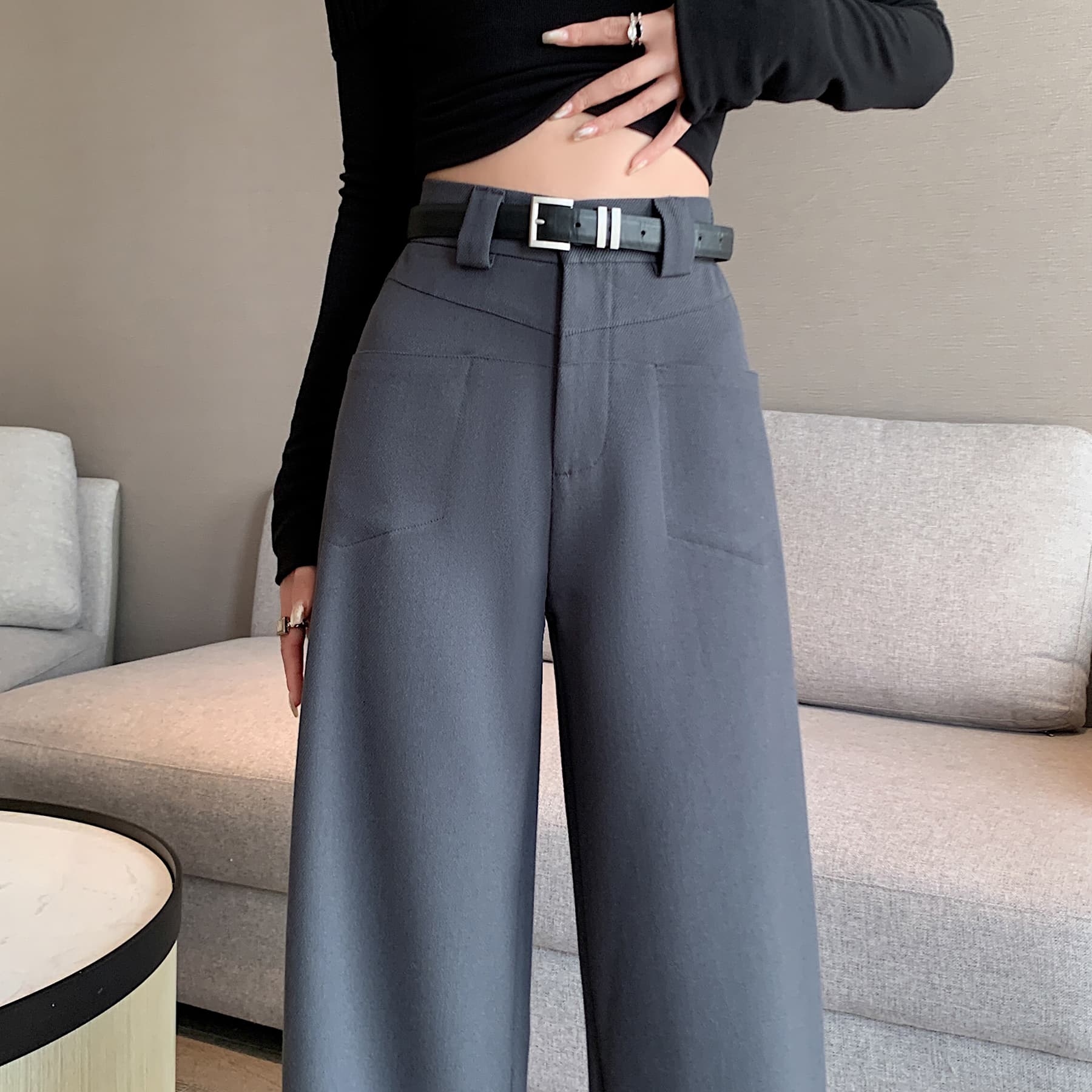 hot selling New Linen High Waist Suit Wide Leg Women's Full Pants with Belted 2024 Spring Summer Female Elegant Minimalism Loose