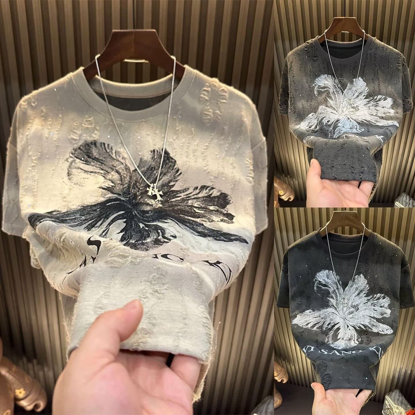 Men's Round Neck Short Sleeve T-Shirt Chinese Ink Landscape Painting Style Loose Fit Summer Casual Base Layer Ancient Print