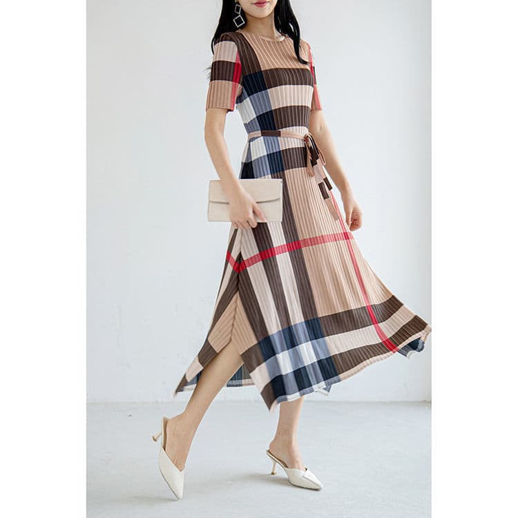 Women's fashion geometric print lace-up split dress