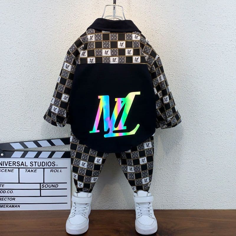 Children's Reflective Outfit 2026 New Fashionable Two-Piece Older Kids, Trendy Plaid Long-Sleeve Set For Spring And