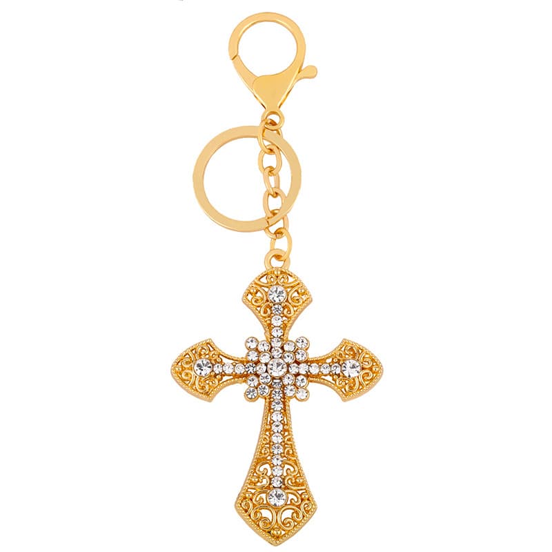 Micro Inlaid Rhinestone Cross Metal Car Bag Pendant Keychain Kca05