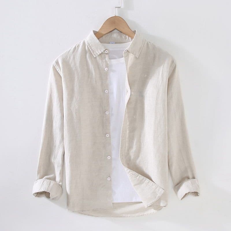 Men's Clothing Thin Shirt Long Sleeved Casual Loose Cotton And Linen Shirt Linen Fabric Top