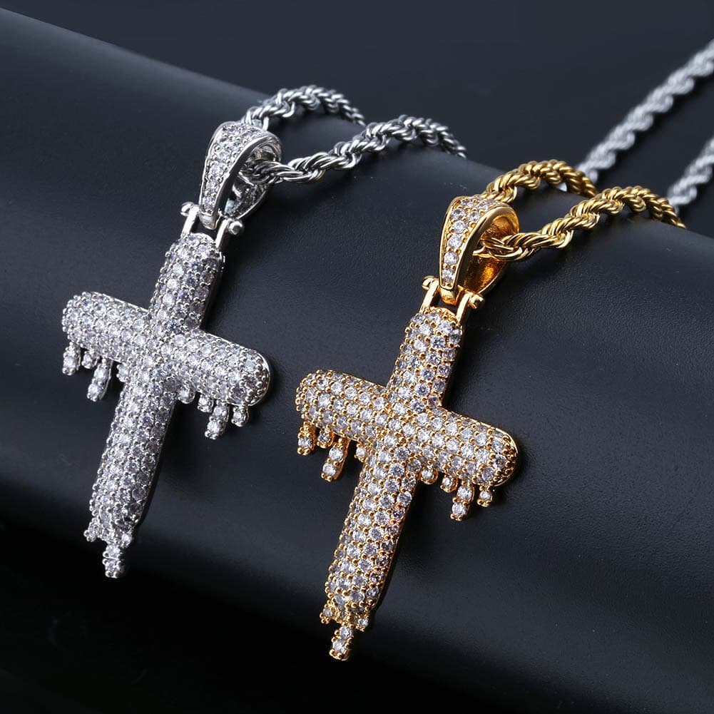 Hip Hop Cross Water Drop Micro Inlaid Zircon Men And Women Trend Ins