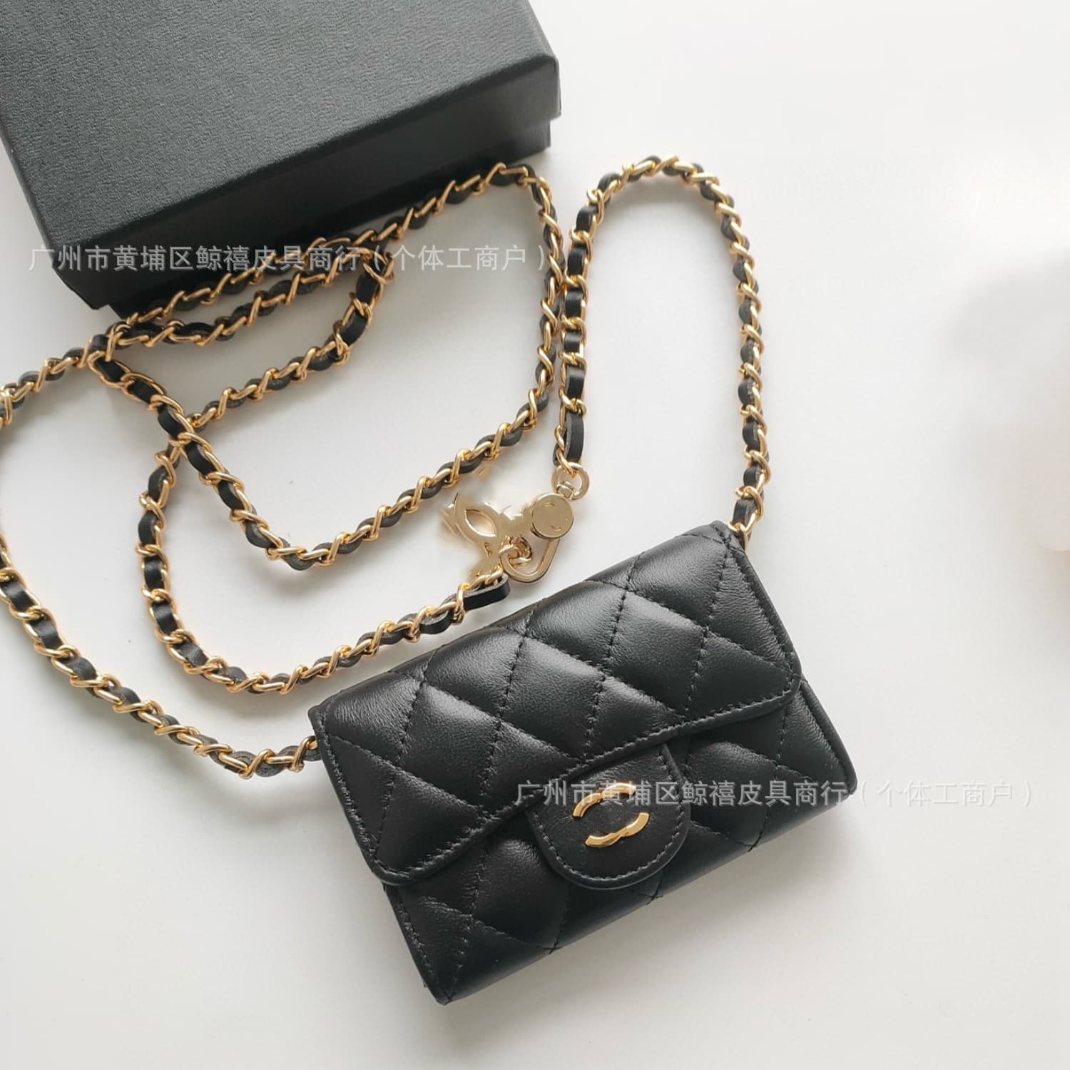 Porte-monnaie classique à rabat en cuir caviar, mini porte-cartes, sac banane matelassé, porte-cartes