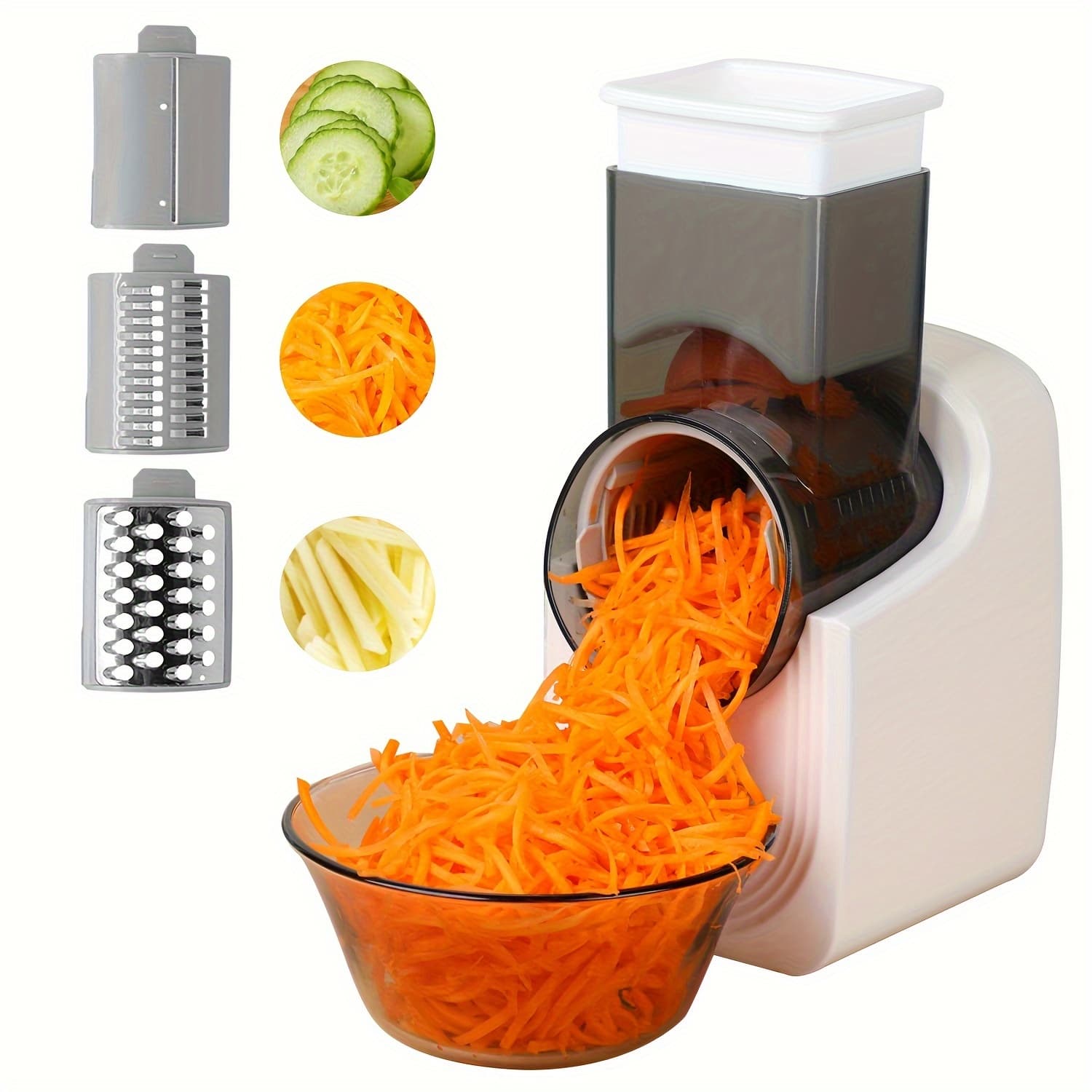 Electric Cheese Grater,Electric Vegetable Slicer Salad Maker, Fruit Cutter, Food Processor Spiralizer For Fruits Veggies With, Stainless Steel, White