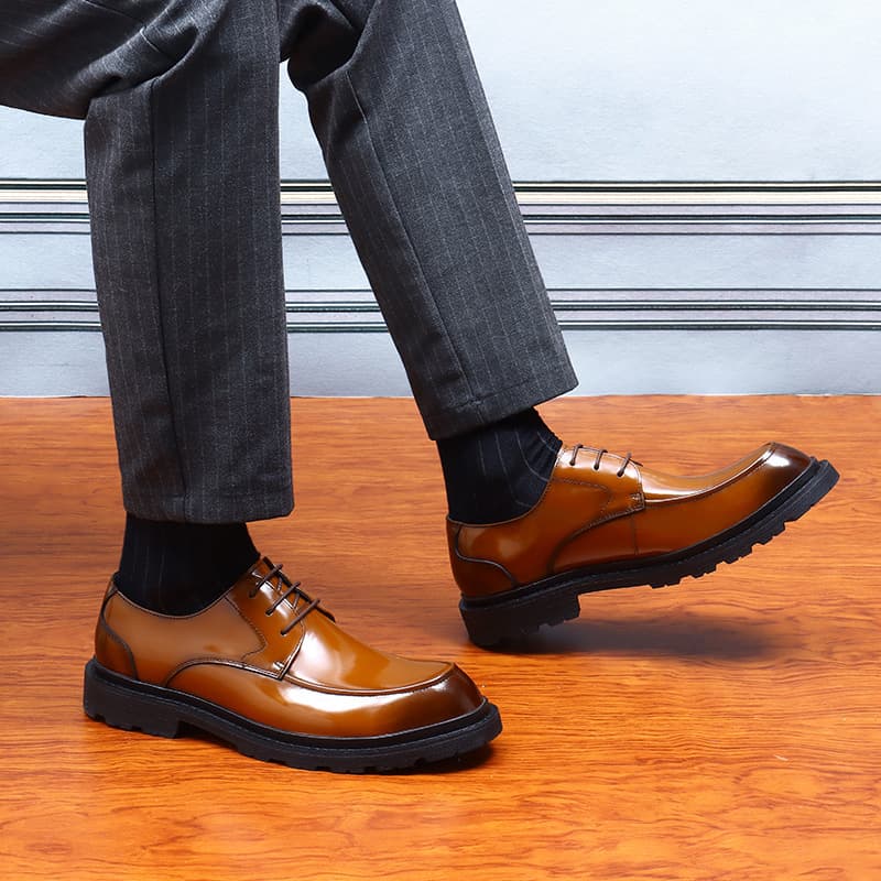 [Non] Internet Celebrity Business Formal Round Toe Casual Shiny Leather Thick Soled Men's Shoes