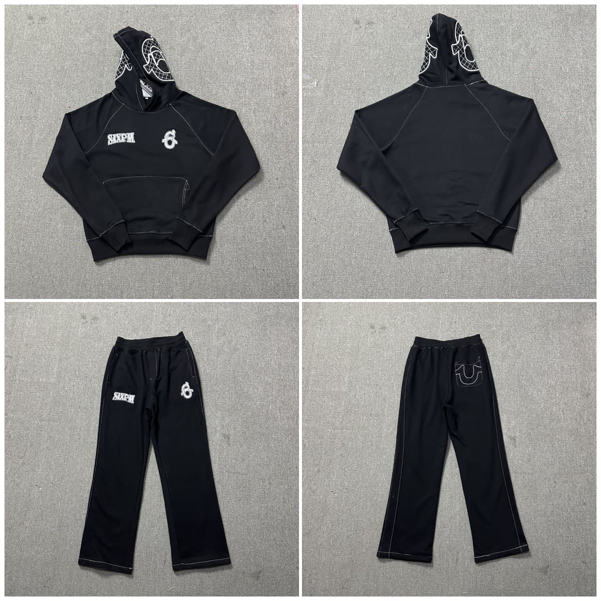 Men's Clothing Embroidered Letters American Street Loose Plus Velvet Hooded Sweatshirt Sports Casual Straight Sweatpants Suit