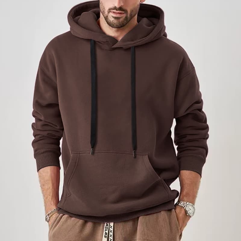 Men's Clothing Autumn And Winter Heavy 450G Plus Velvet Hooded Solid Color Sweater Loose Drawstring Hat