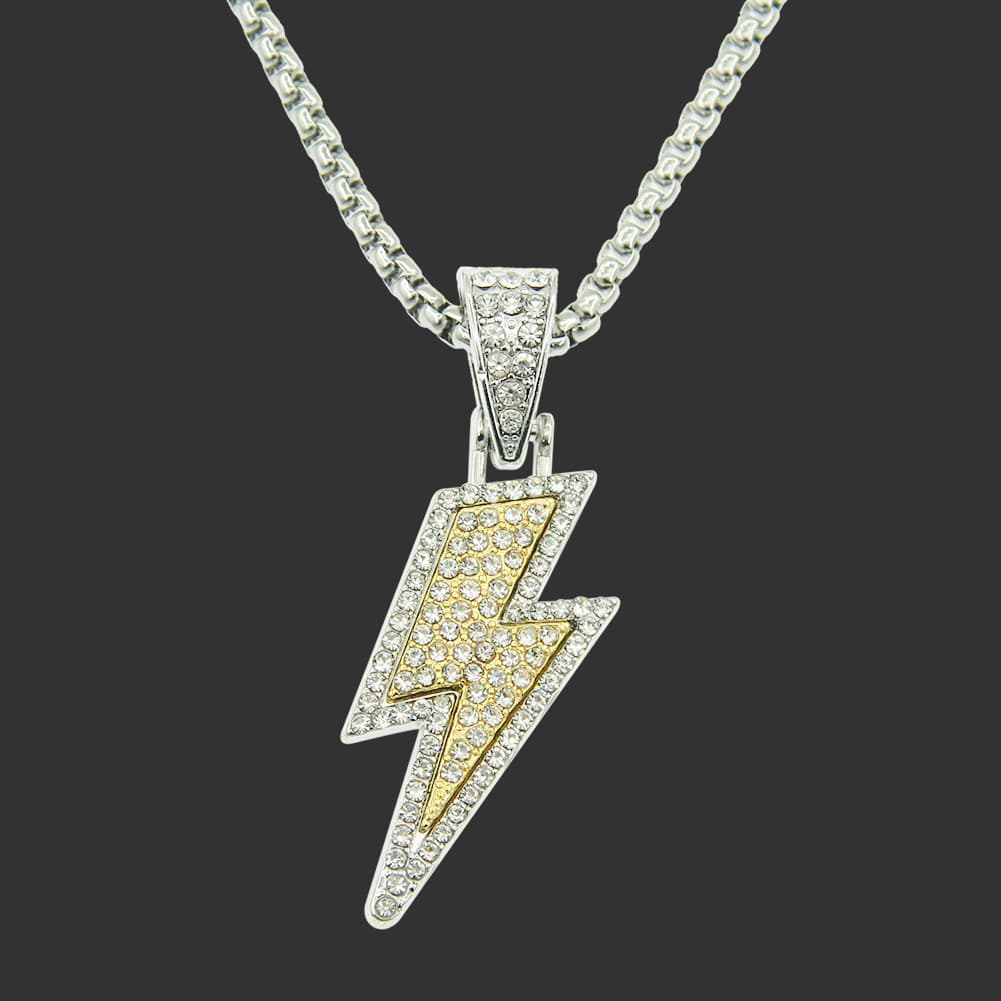 Hip Hop Necklace Full White CZ Zircon Lightning Pendant Necklace for Men Women's Iced Out Chain Neck Fashion Jewelry Accessories