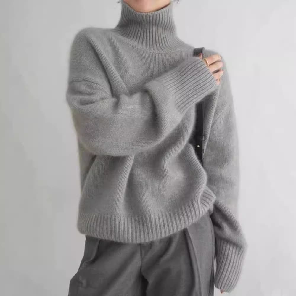 Women's High Neck Sweater Soft Cashmere Blend Knit Pullover Oversized Casual Turtleneck Top In 9 Colors (White, Black, Wine Red, Mocha, Etc.)