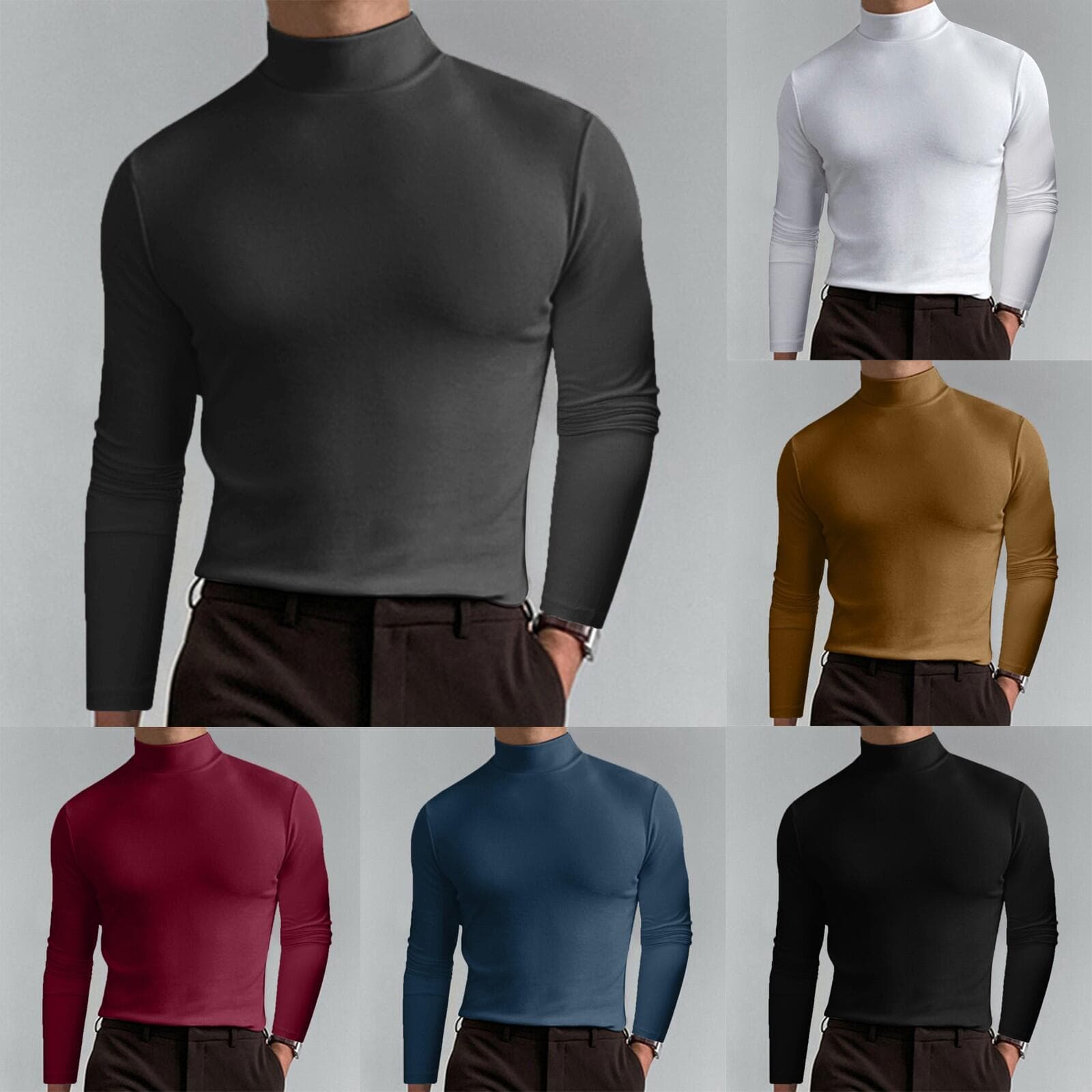 Men's 2023 Autumn And Winter High Neck Long Sleeved T-shirt Men's Base Shirt Comfortable Solid Color Top