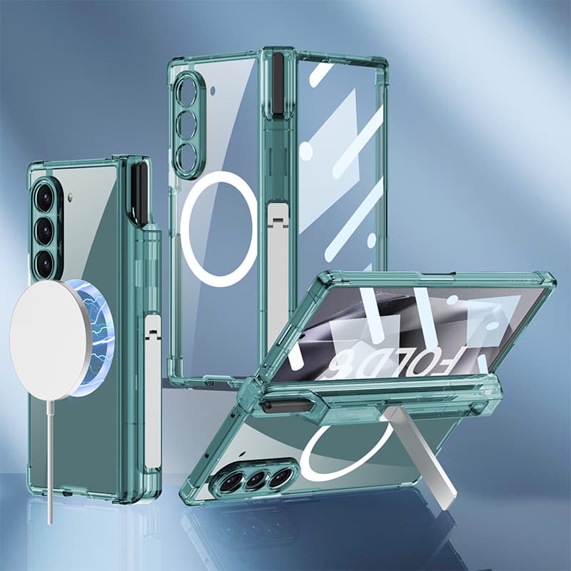 Applicable to Samsung zfold6 mobile phone case, airbag magnetic suction wireless charging, personalized pen holder, hard case