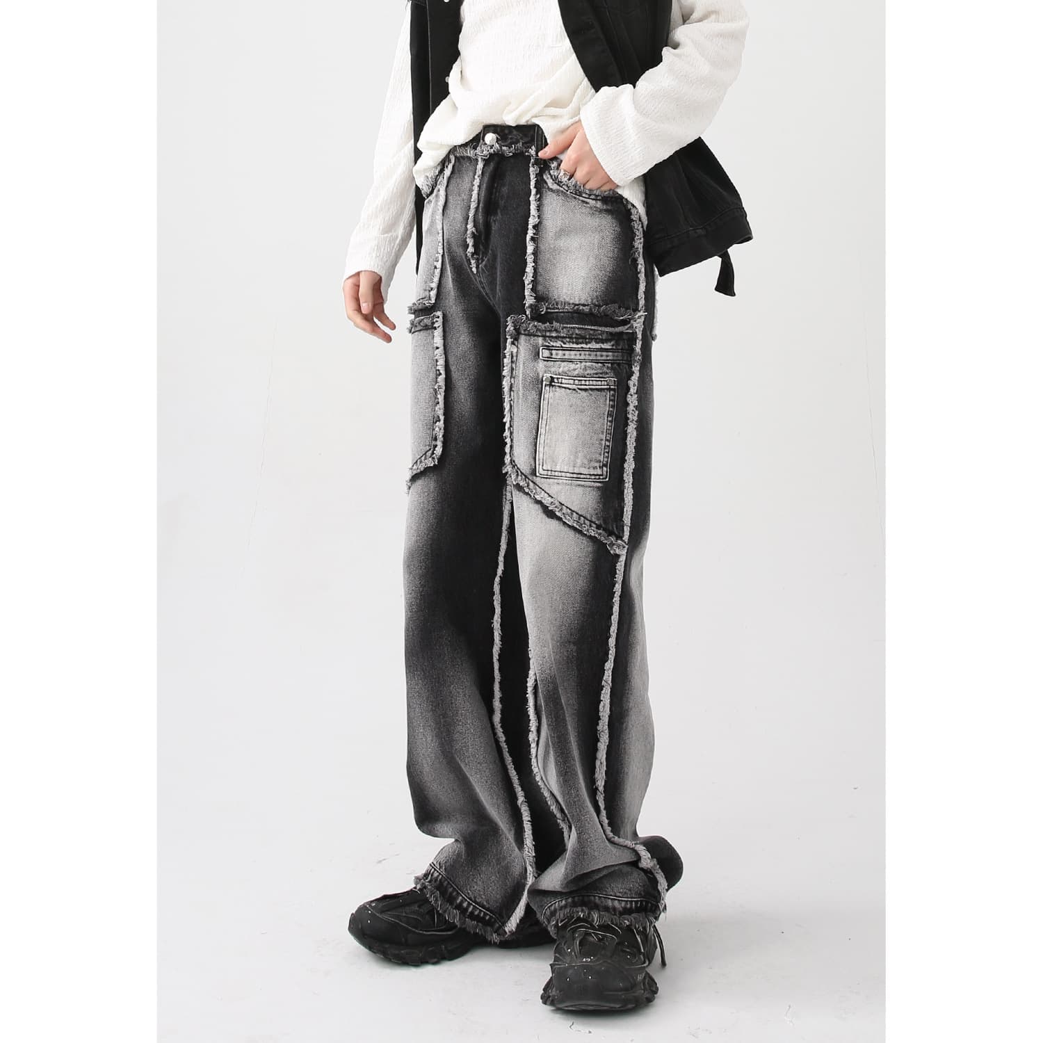 Men's Clothing 2024 Fall New Arrivals Retro Distressed Washed Raw Edge Straight leg Jeans