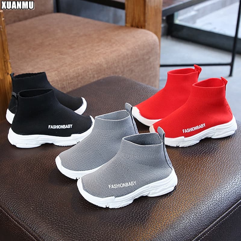 XUANMU Kids Socks Shoes Children Sneakers Breathable Mesh Sports Shoes For Boys Girls School Casual Shoes XA108