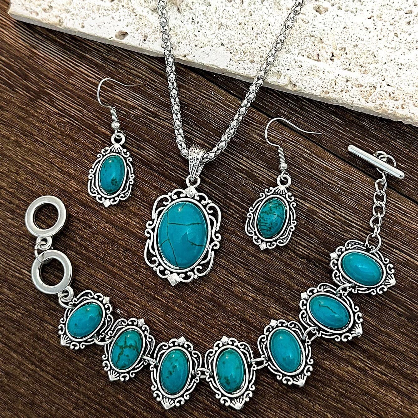 Cross-border European And American Bohemian Syle Fashion Texure Earrings Elegan Jewelry Turquoise Necklace Earring