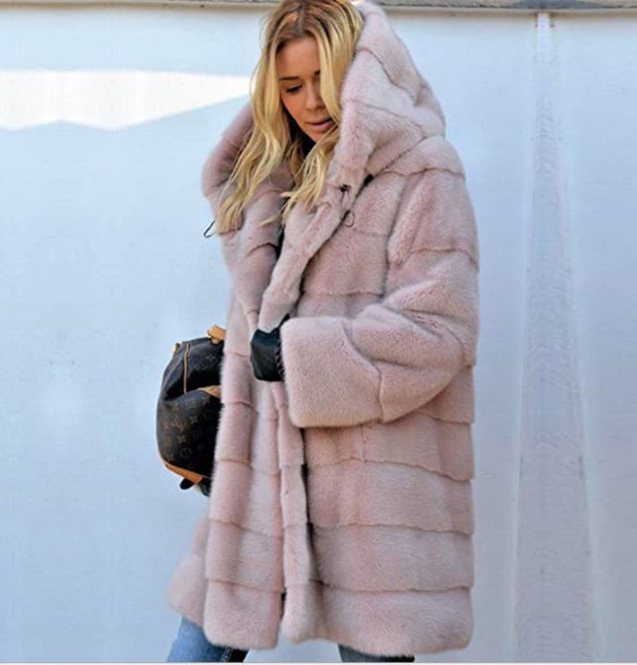 Women's Solid Color Loose Plush Long-sleeved Hooded Coat Faux Fur Women's Autumn And Winter Warm Coat