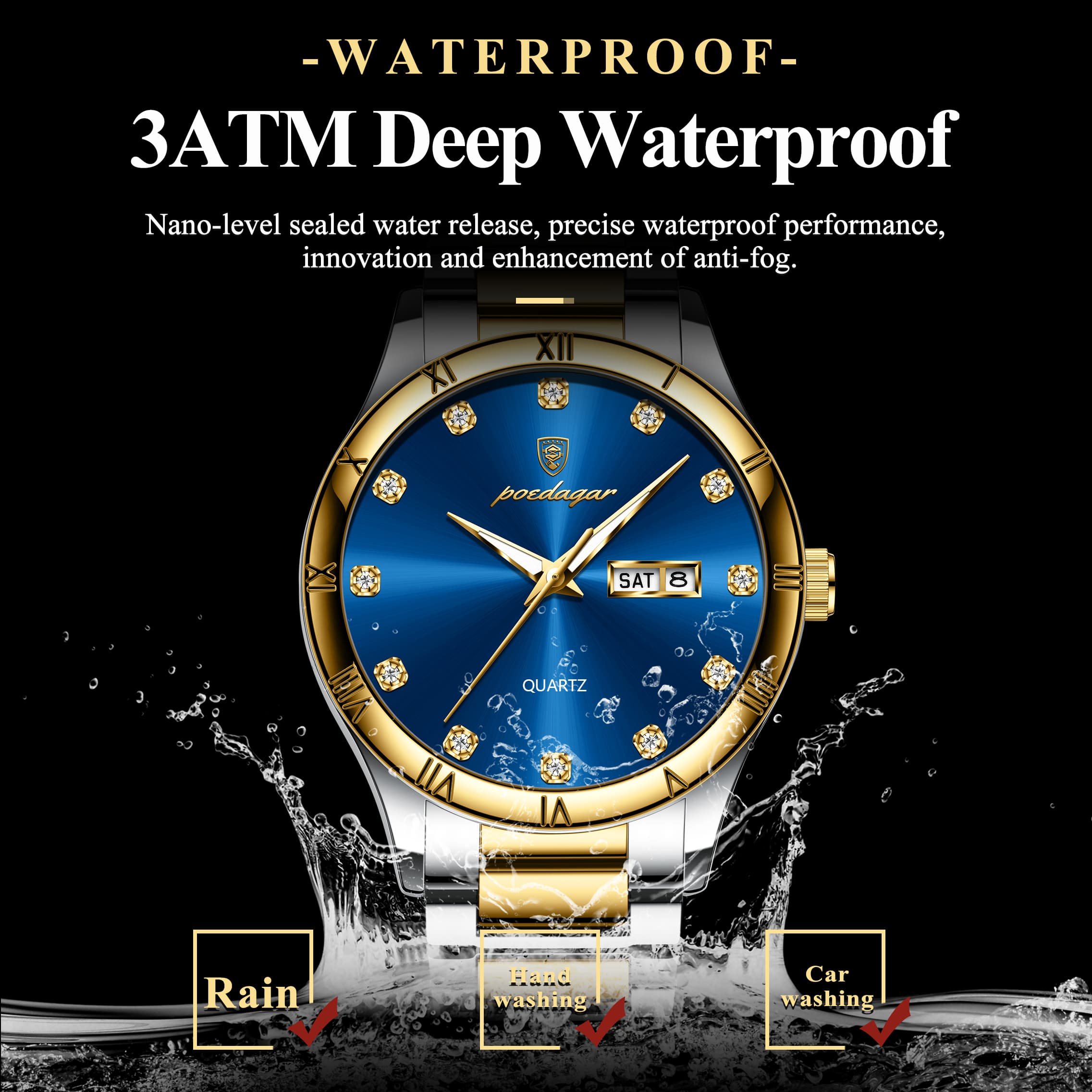 Business Watches For Men Waterproof Luminous Stainless Steel Man Watch Date Week Fashion Quartz Men's Wristwatch