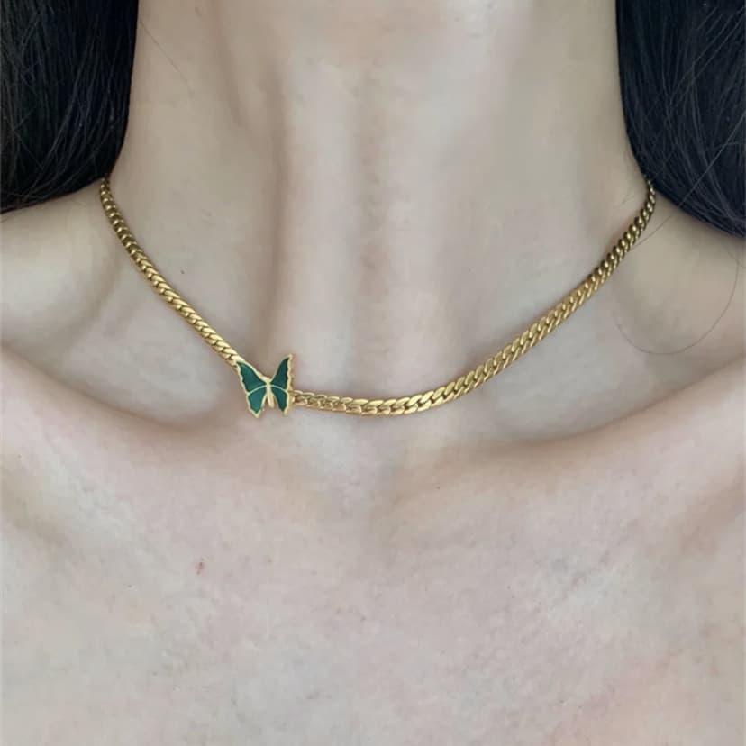 Cuban Green Butterfly Necklace Choker Fashion Personality Gold-Plated Collarbone Chain Women's Jewelry