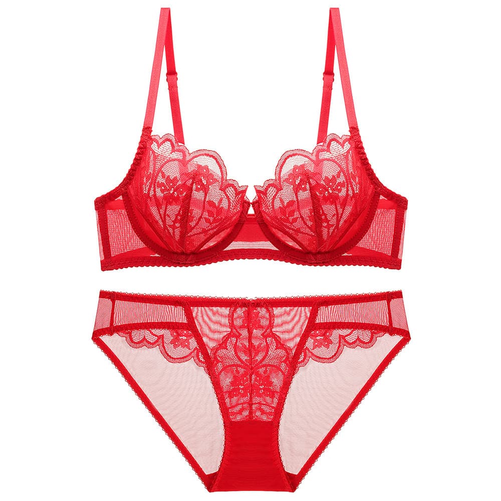 Women's clothing sexy lace underwear, ultra-thin, breathable, big breasts, small and large size underwear, anti-sagging push-up bra set