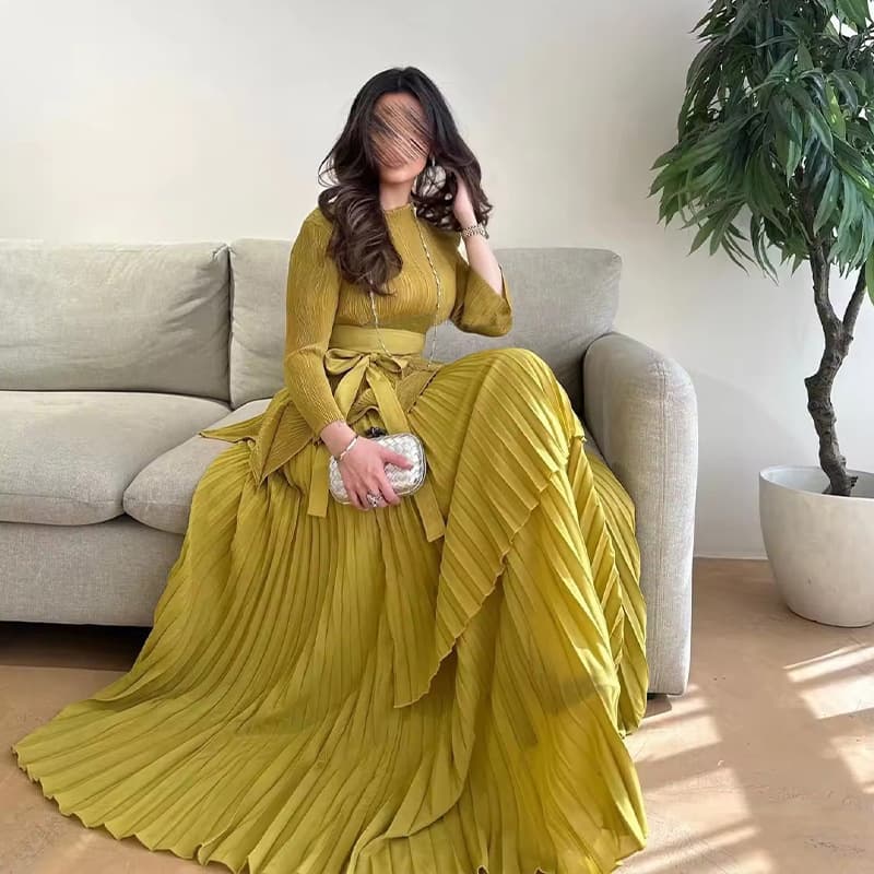 Women's Clothing Tie Pleated Waist Top Two Piece Suit