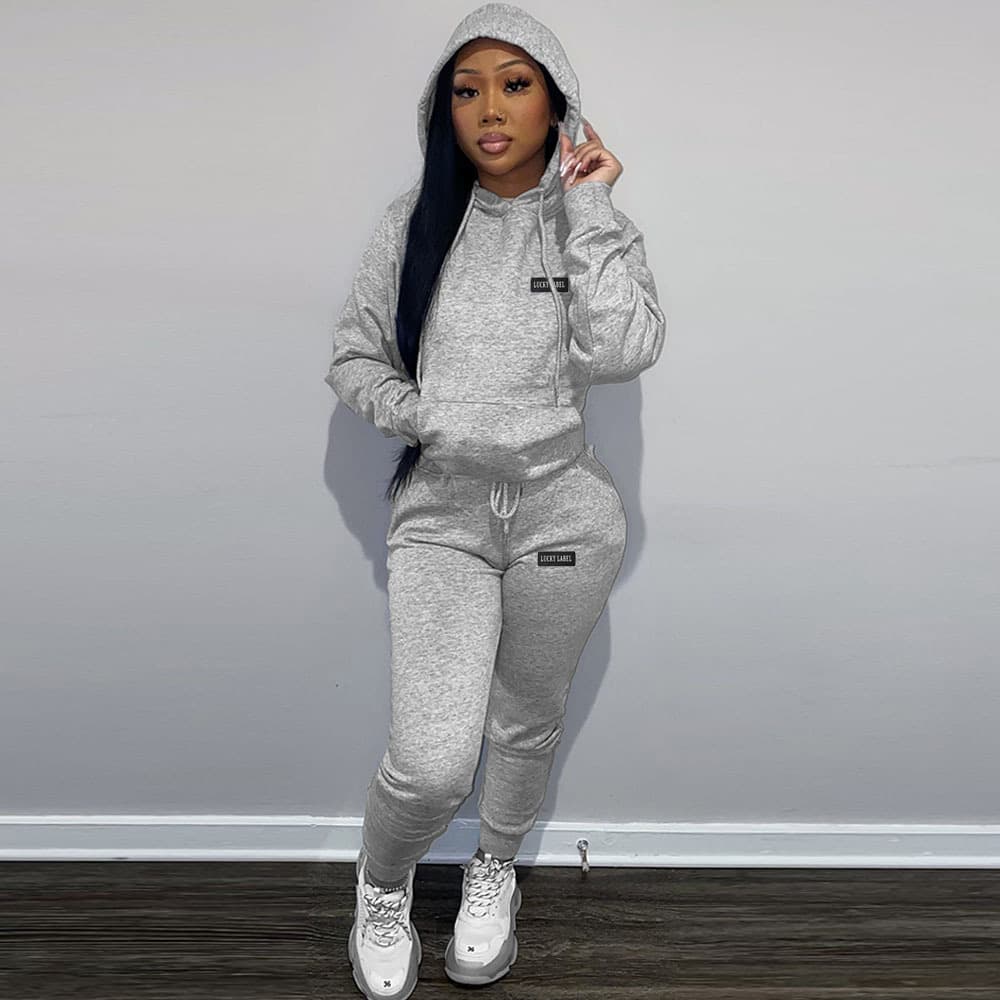 Women's Clothing fleece sweater women's two piece hoodie casual printed sports cover