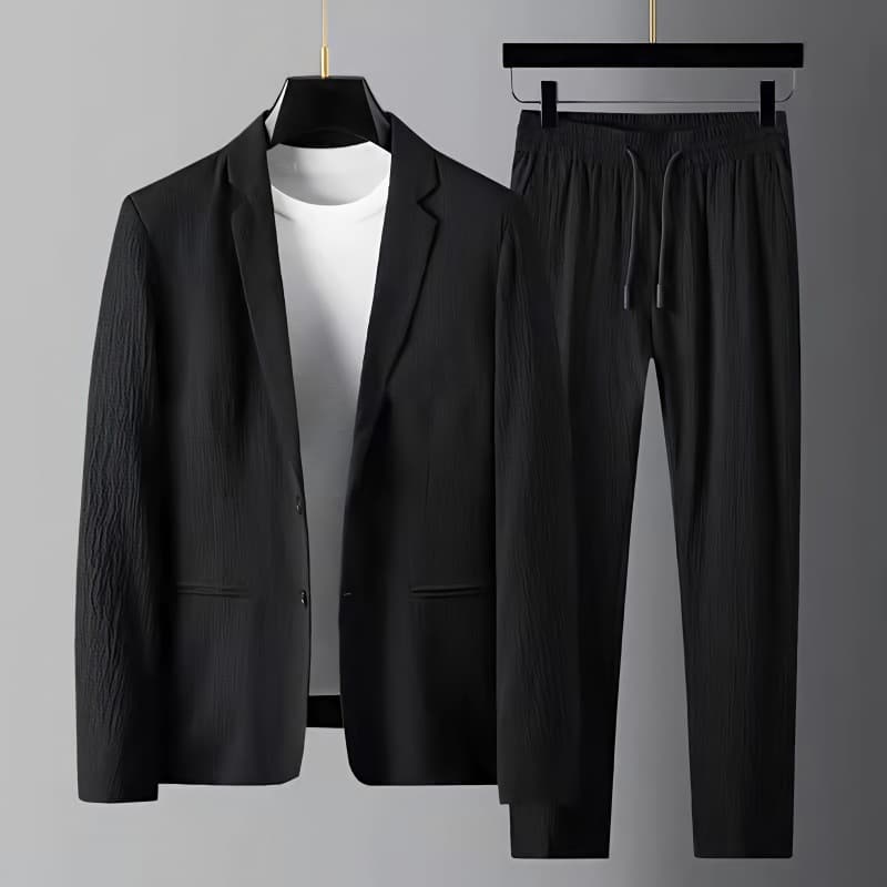 Men's Spring And Summer Light Striped Pleated Youth Fashion Trend White Men's Casual Suit