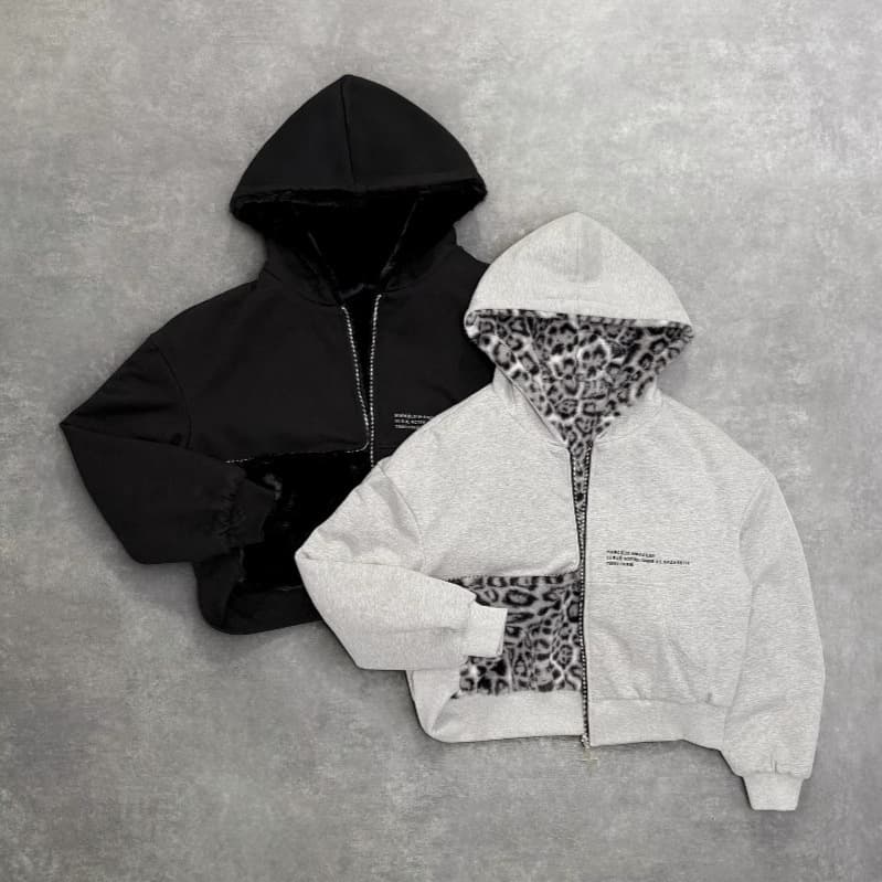 Sweat-shirt réversible imprimé léopard d'hiver, style hip-hop, unisexe, doublé polaire, épais