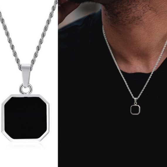 stainless steel geometric square black dripping glue necklace men's simple niche hip hop titanium steel pendant
