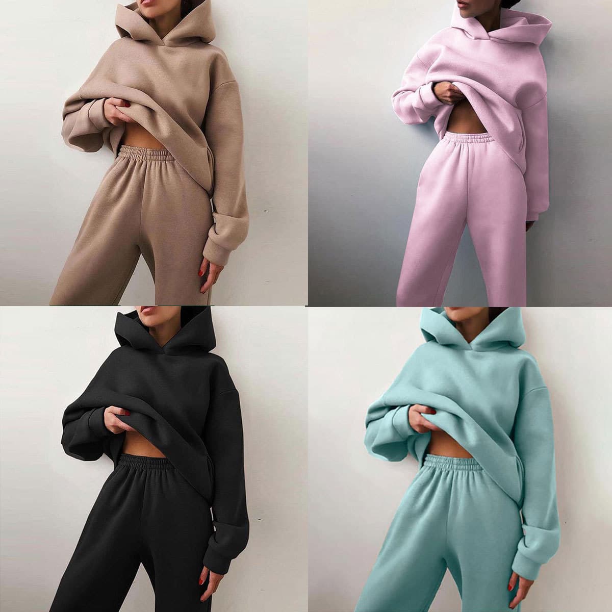 Women's Clothing Solid Color Hooded Sweatshirt Trousers Street Fashion Casual Suit