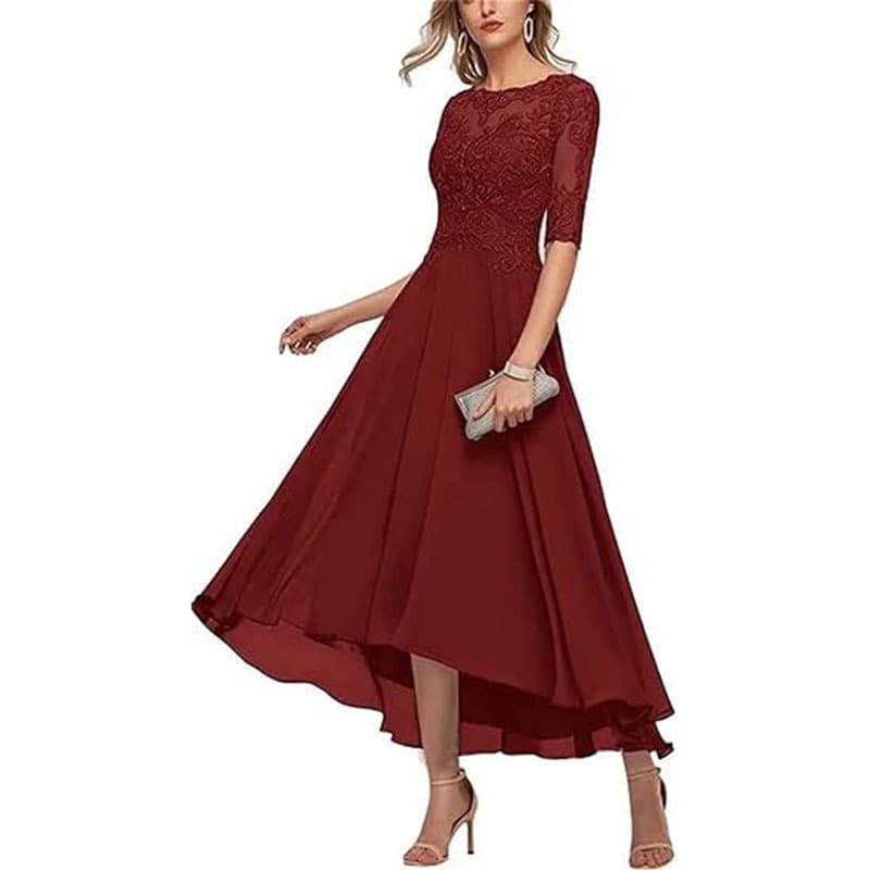 Lace Mother of the Bride Gown Shine Length Half Sleeve A Line Chiffon Formal Evening Gown for Women