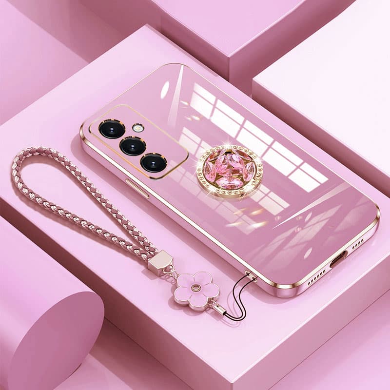 A 15 25 Case Luxury With Holder,Diamond Ring Case For Samsung Galaxy A25 A55 A15 16 5G Shockproof Case S23 FE Cover With Lanyard