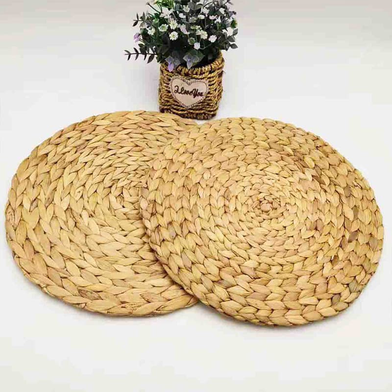 Water Hyacinth Coasters - Handwoven Heat-Resistant Table Mats For Dining & Home (Set Of 4 Natural Fiber Placemats)​​