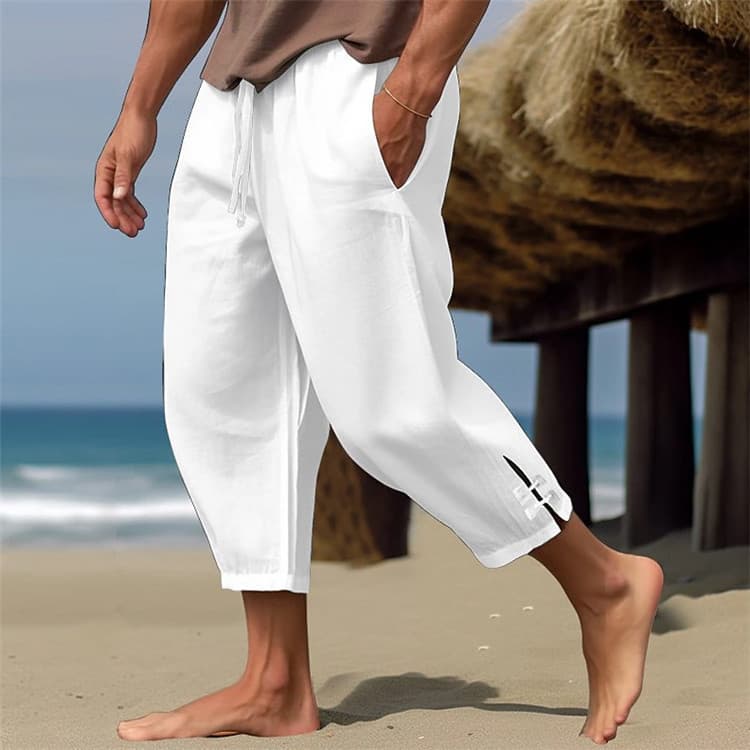 Man's clothing Men's linen summer pants Beach pants Solid color pant leg slit comfortable breathable casual daily vacation pants