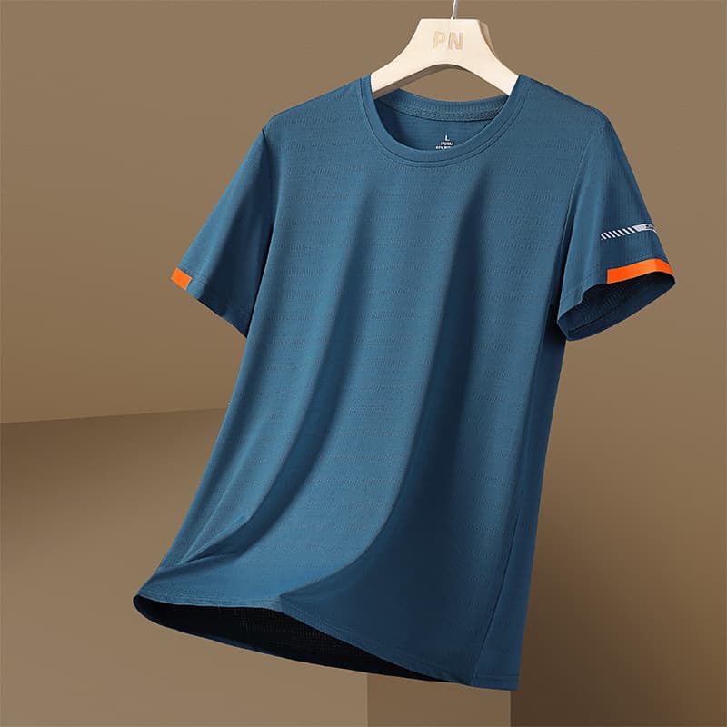 2024 Summer New Ice Cooling Elastic Ice Silk Short Sleeve Casual All-match T-shirt Men's Sports Tops Men's Clothing