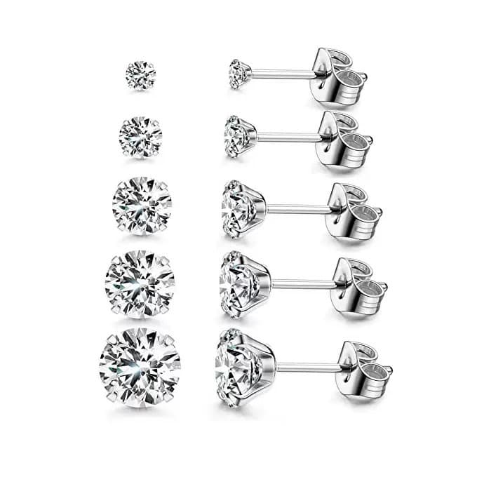 4-Claw Diamond Earrings – Stainless Steel Mini Studs For Men & Women, European & American Fashionable Design